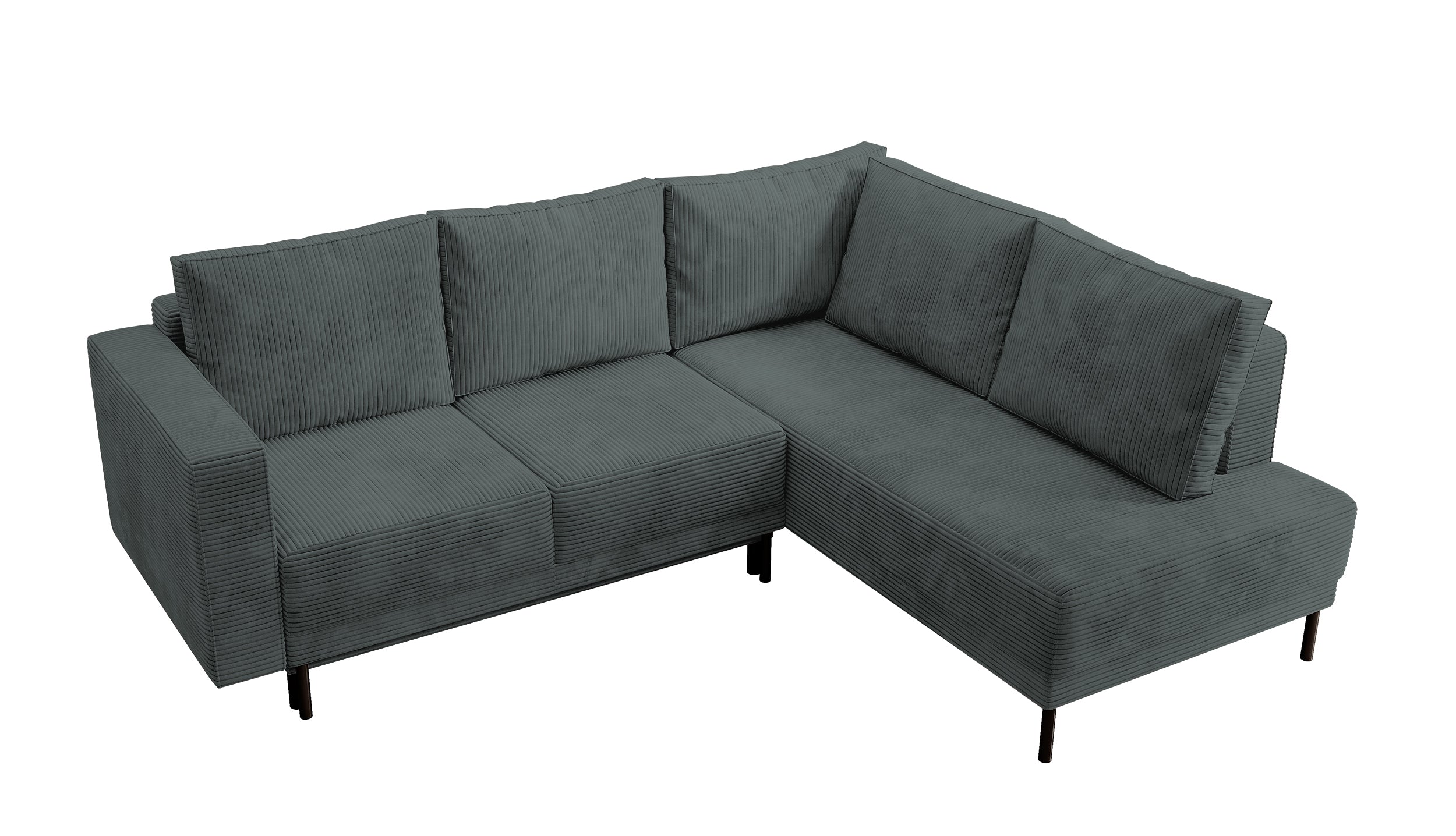 Ecksofa Rodario mit Schlaffunktion und Bettkasten, grauer Cord, rechtsseitig