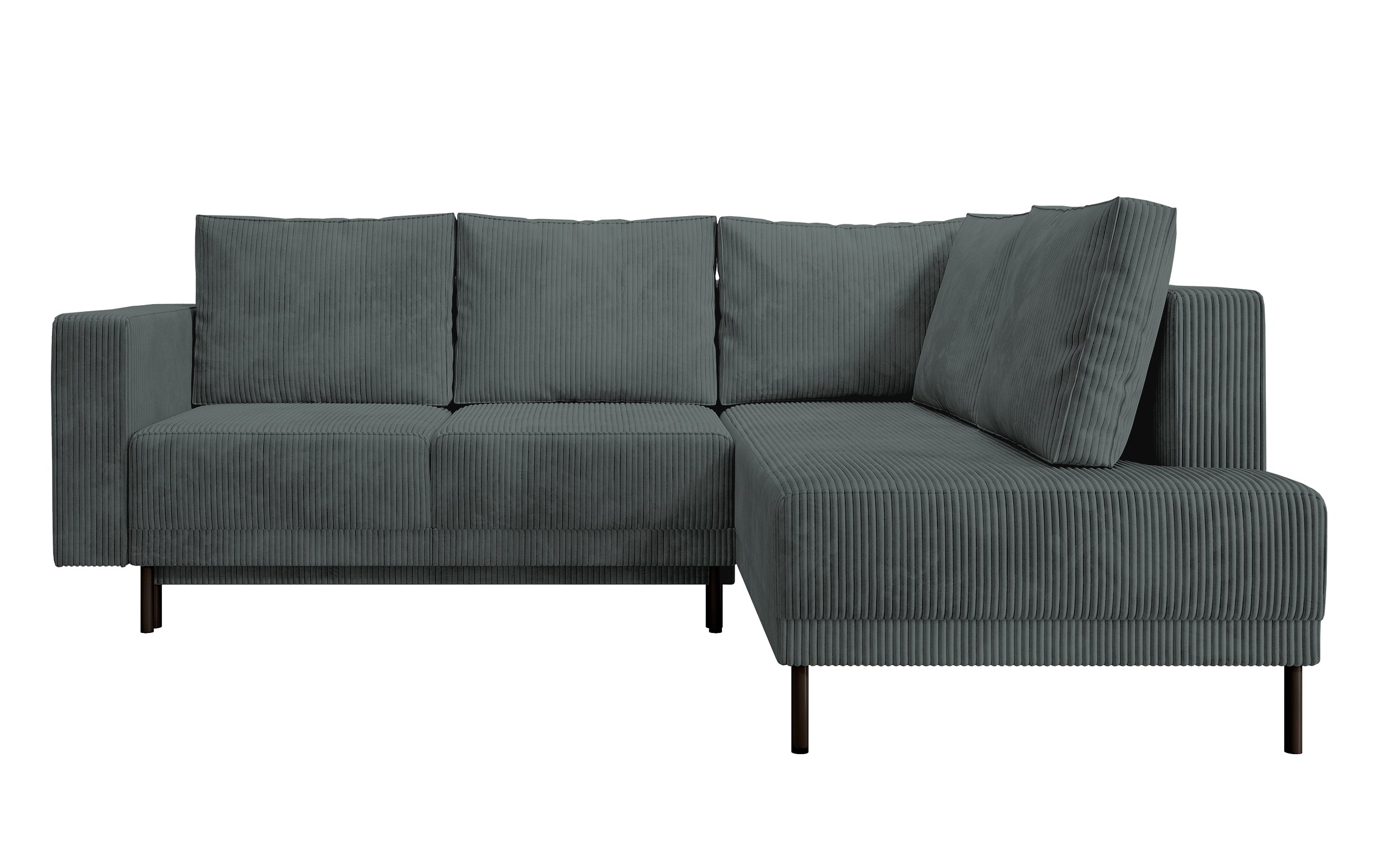 Ecksofa Rodario mit Schlaffunktion und Bettkasten, grauer Cord, rechtsseitig