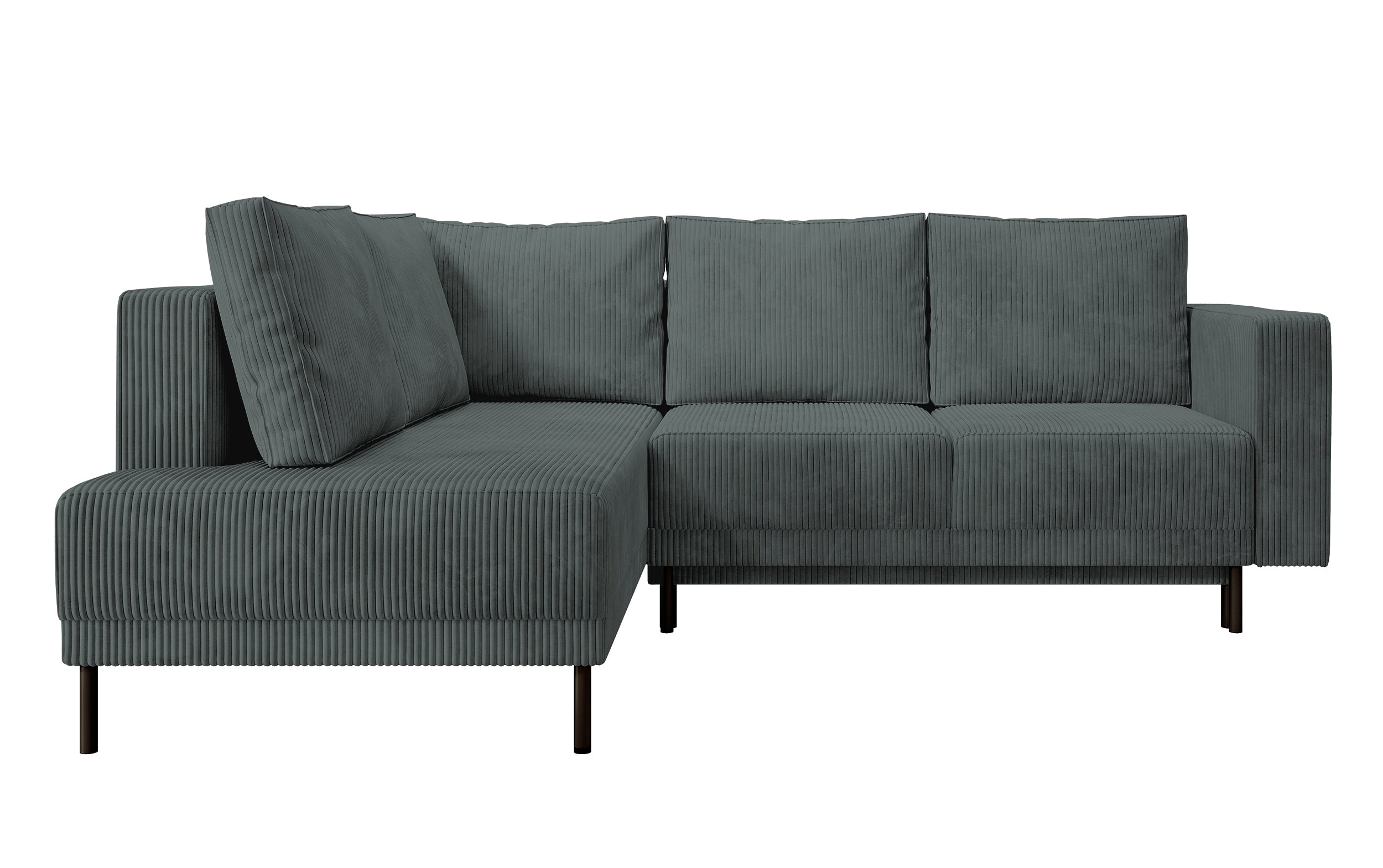 Ecksofa Rodario mit Schlafunktion und Bettkasten, grauer Cord, linksseitig