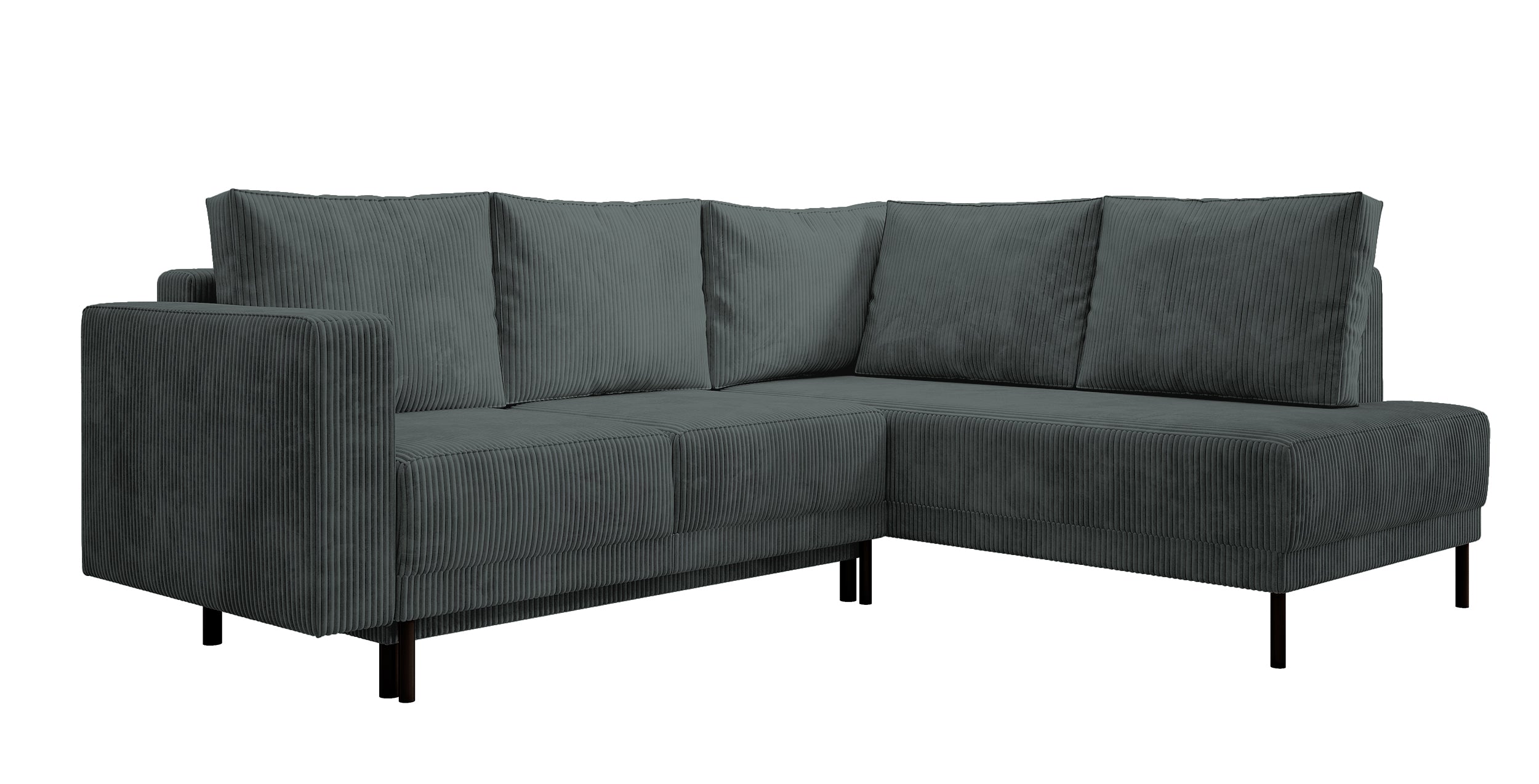 Ecksofa Rodario mit Schlaffunktion und Bettkasten, grauer Cord, rechtsseitig