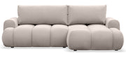 Ecksofa mit Schlaffunktion Ombo Mini, L-förmig, rechtsseitig, mit Stauraum, hellbeige-grauer, hydrophober Samtstoff
