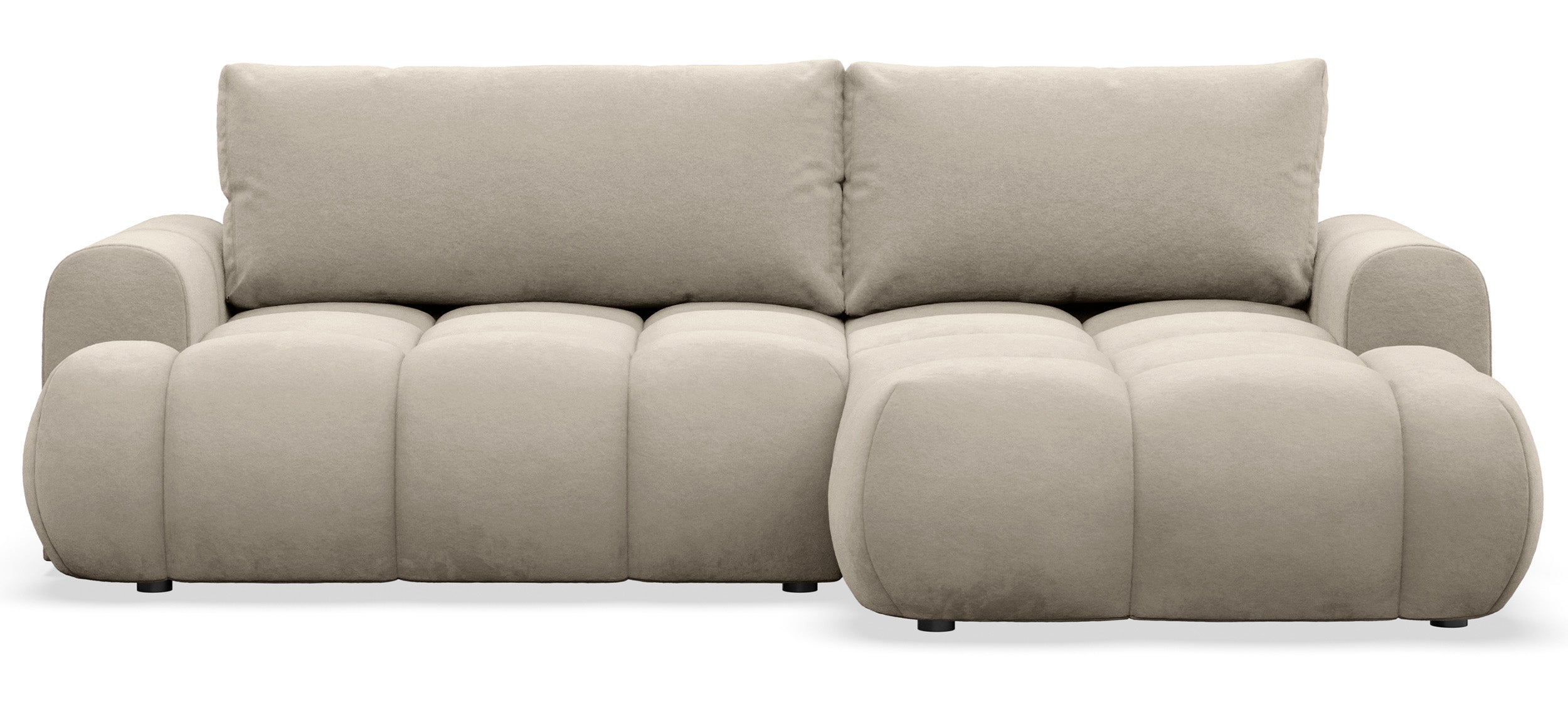 Ecksofa mit Schlaffunktion Ombo Mini, L-förmig, rechtsseitig, mit Stauraum, beige, hydrophober Samt