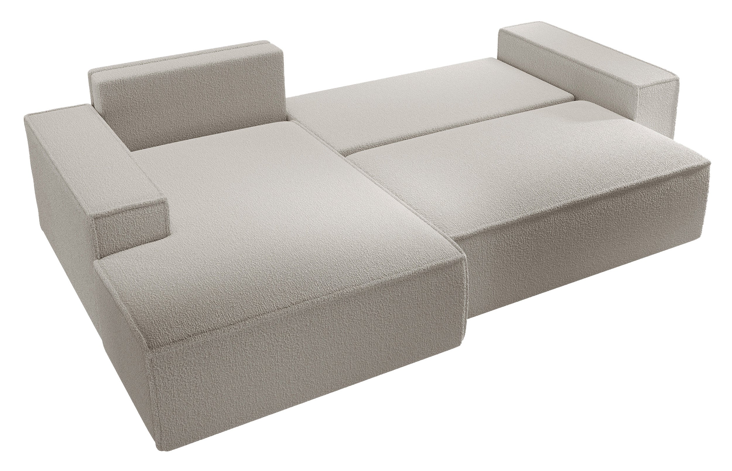 Ecksofa mit Schlaffunktion Farese New L-förmig mit Stauraum, braunes Bouclé, linksseitig