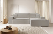 Ecksofa mit Schlafunktion Farese New L-förmig mit Stauraum, braunes Bouclé, rechtsseitig