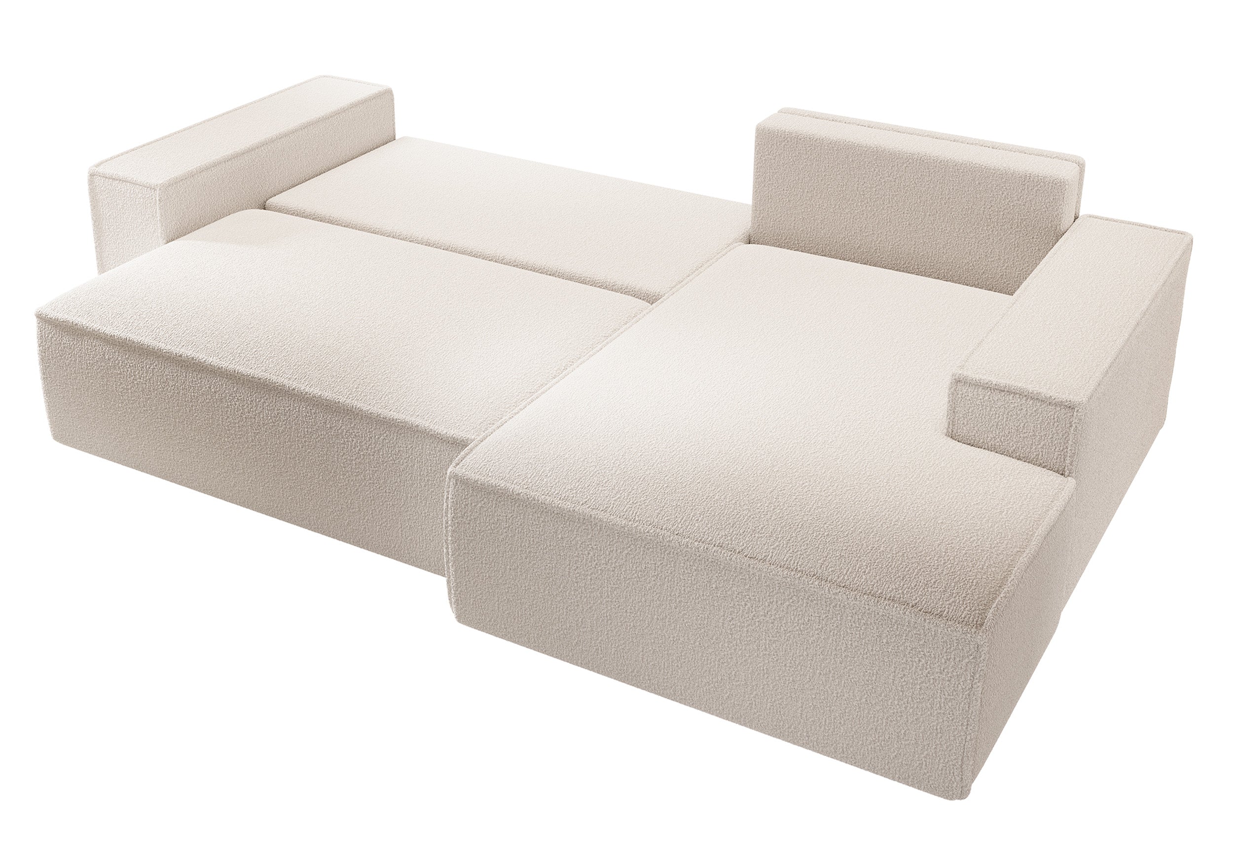 Ecksofa mit Schlaffunktion Farese New L-förmig mit Stauraum, beige Bouclé, rechtsseitig