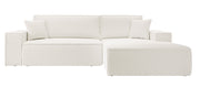 Ecksofa mit Schlaffunktion Farese New, L-förmig, mit Stauraum, cremefarbenes Bouclé, rechtsseitig