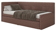 Jugendbett 90x200 cm Nesmi linksseitig mit Stauraum braunes Geflecht