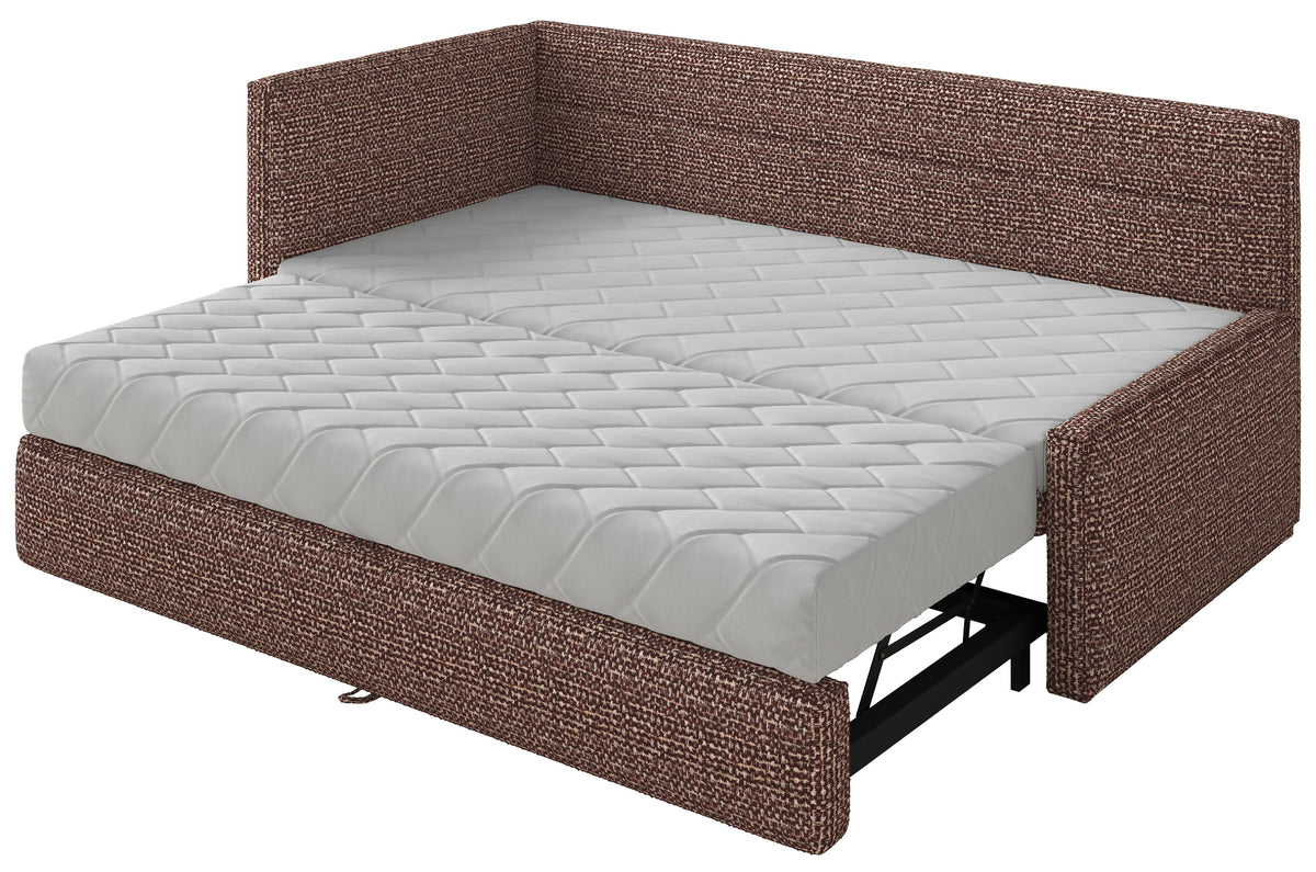 Jugendbett 90x200 cm Nesmi, links ausziehbar, mit Matratzen, braunes Geflecht
