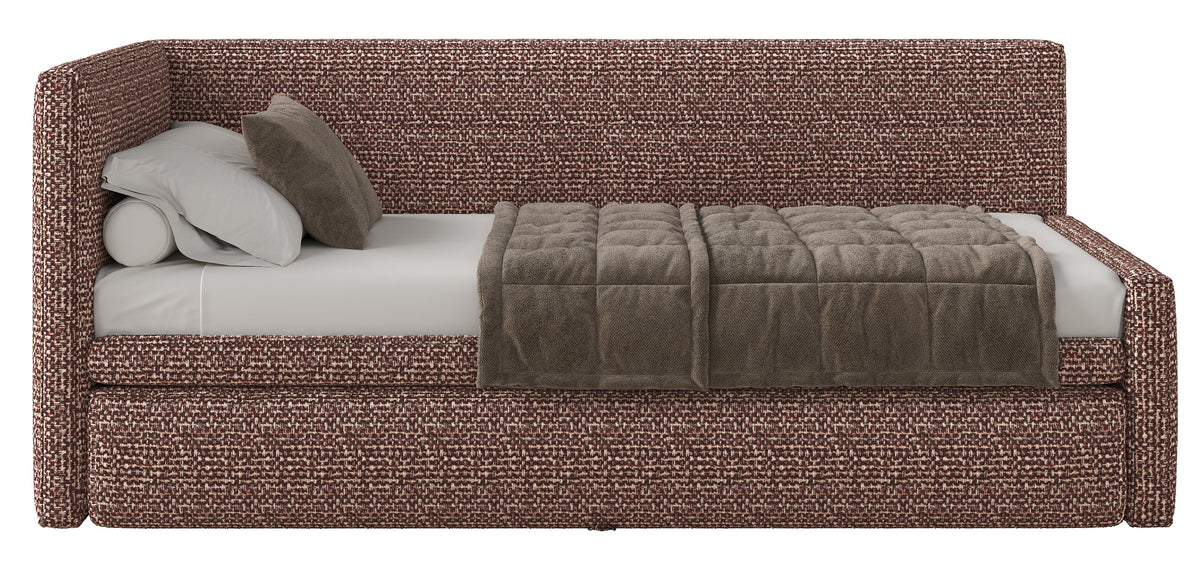 Jugendbett 90x200 cm Nesmi linksseitig mit Stauraum braunes Geflecht