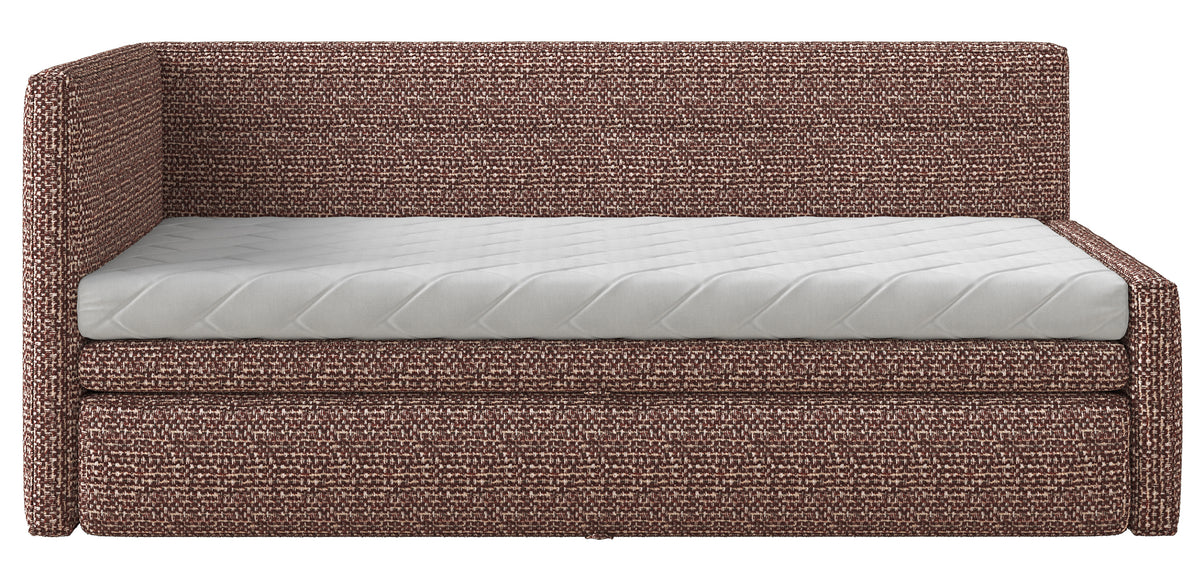 Jugendbett 90x200 cm Nesmi linksseitig mit Stauraum braunes Geflecht