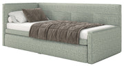 Jugendbett 90x200 cm Nesmi links mit Stauraum Salbeigrün Geflecht