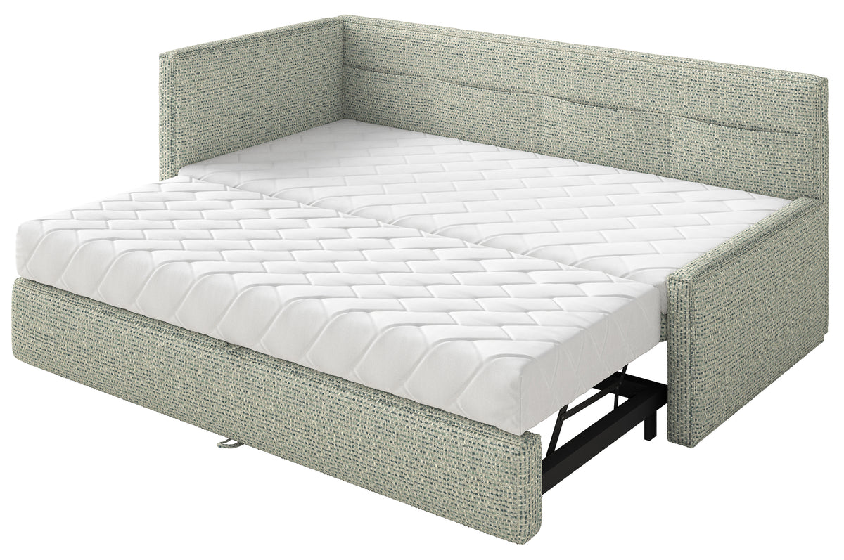 Jugendbett 90x200 cm Nesmi, links ausziehbar, mit Matratzen Salbeigrün Geflecht