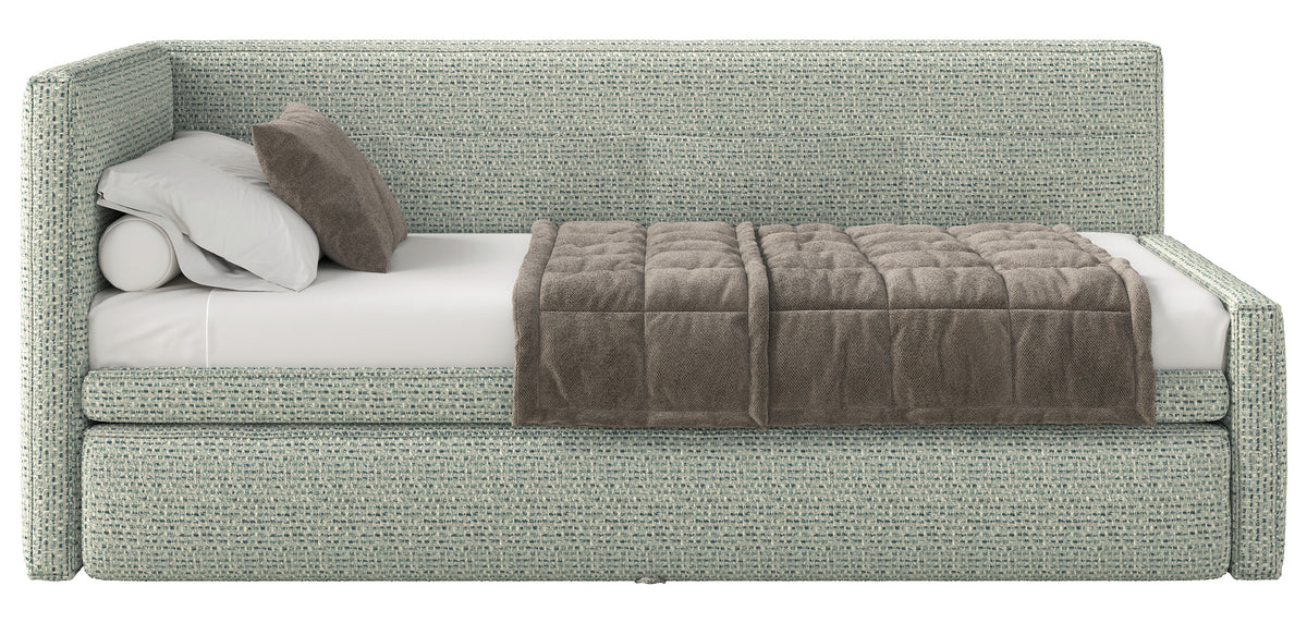 Jugendbett 90x200 cm Nesmi links mit Stauraum Salbeigrün Geflecht