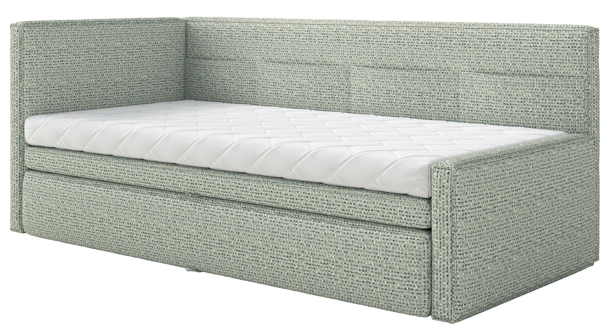 Jugendbett 90x200 cm Nesmi links mit Stauraum Salbeigrün Geflecht