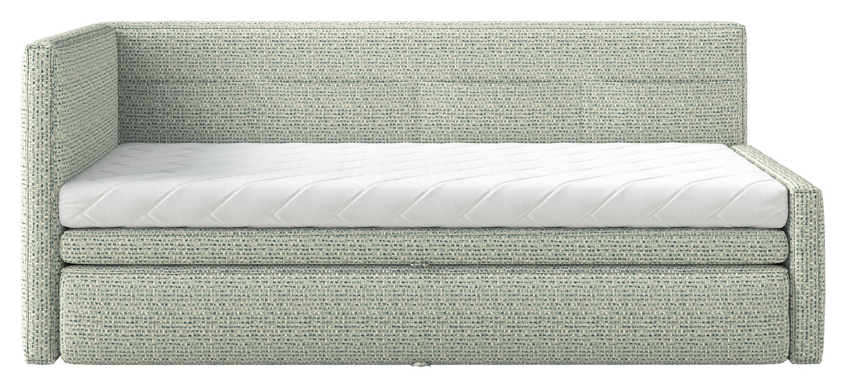 Jugendbett 90x200 cm Nesmi links mit Stauraum Salbeigrün Geflecht