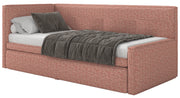 Jugendbett 90x200 cm Nesmi linksseitig mit Stauraum rosa Flechtmuster