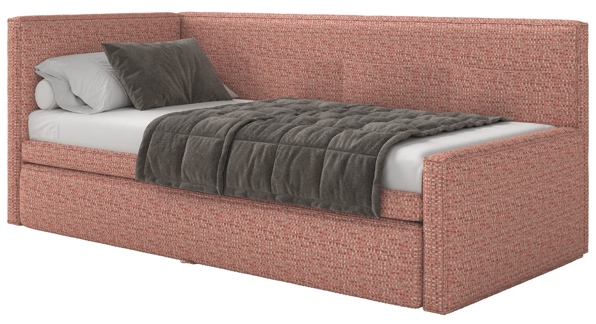 Jugendbett 90x200 cm Nesmi linksseitig mit Stauraum rosa Flechtmuster