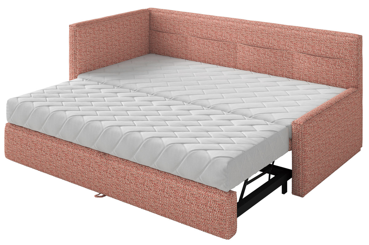 Jugendbett 90x200 cm Nesmi, links ausziehbar, mit Matratzen, rosa Flechtmuster
