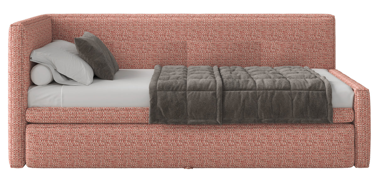 Jugendbett 90x200 cm Nesmi linksseitig mit Stauraum rosa Flechtmuster