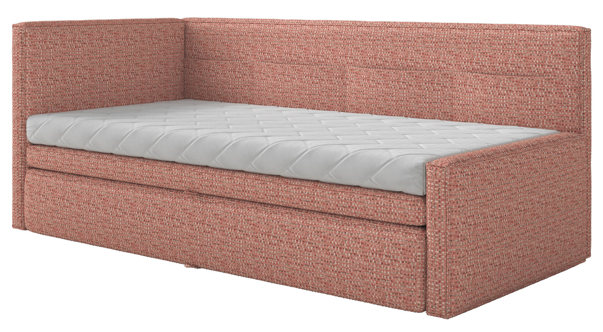 Jugendbett 90x200 cm Nesmi linksseitig mit Stauraum rosa Flechtmuster