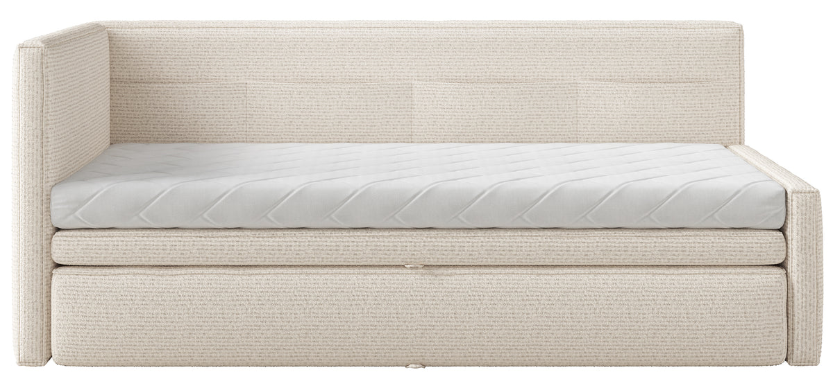 Jugendbett 90x200 cm Nesmi links mit Stauraum hellbeige Geflecht