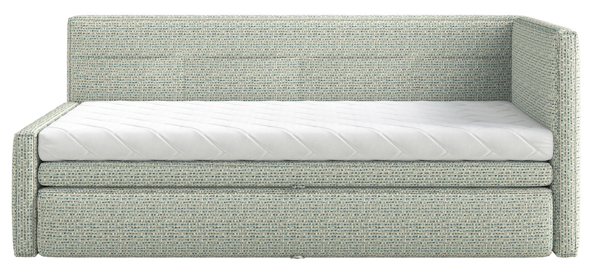 Jugendbett 90x200 cm Nesmi rechtsseitig mit Stauraum salbeigrünes Geflecht