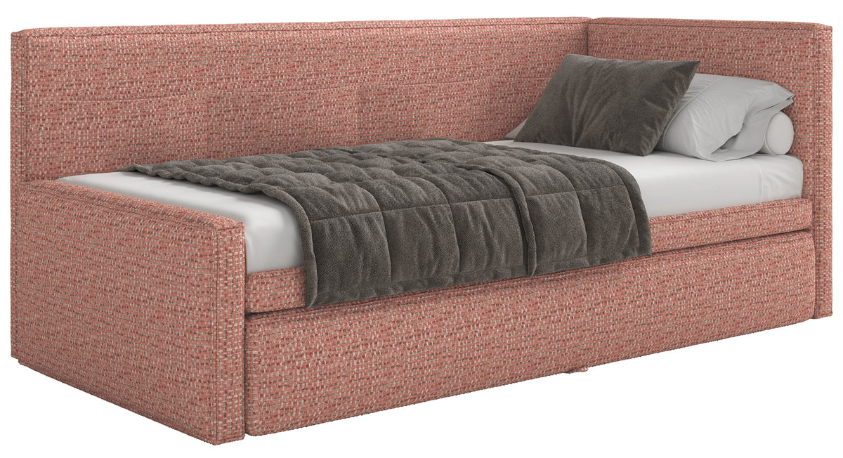 Jugendbett 90x200 cm Nesmi linksseitig mit Stauraum rosa Flechtmuster