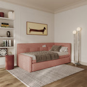 Jugendbett 90x200 cm Nesmi rechtsseitig mit Stauraum rosa Flechtmuster