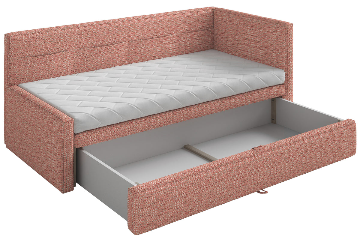Jugendbett 90x200 cm Nesmi rechtsseitig mit Stauraum rosa Flechtmuster
