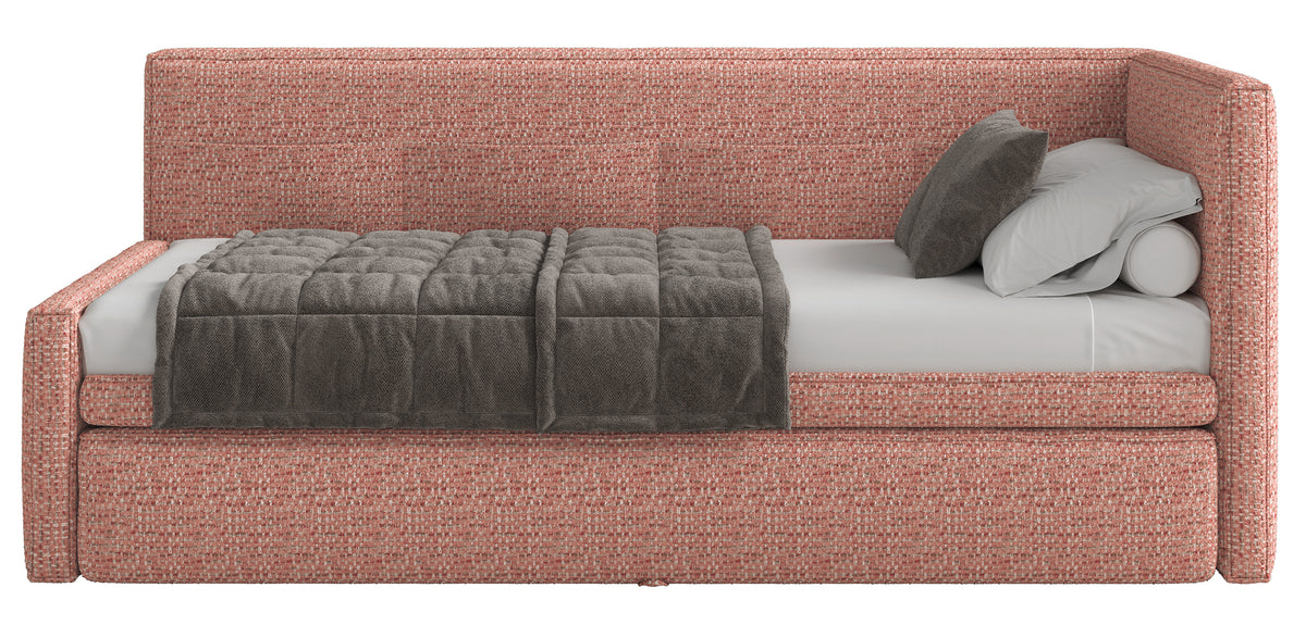 Jugendbett 90x200 cm Nesmi rechtsseitig mit Stauraum rosa Flechtmuster