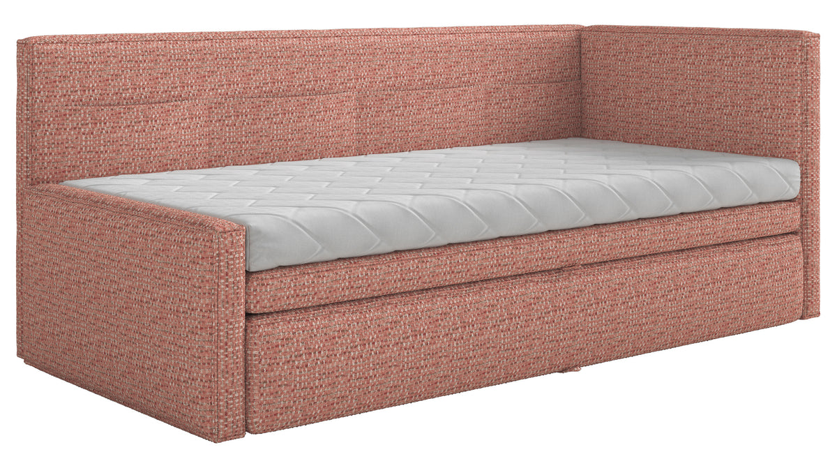 Jugendbett 90x200 cm Nesmi rechtsseitig mit Stauraum rosa Flechtmuster