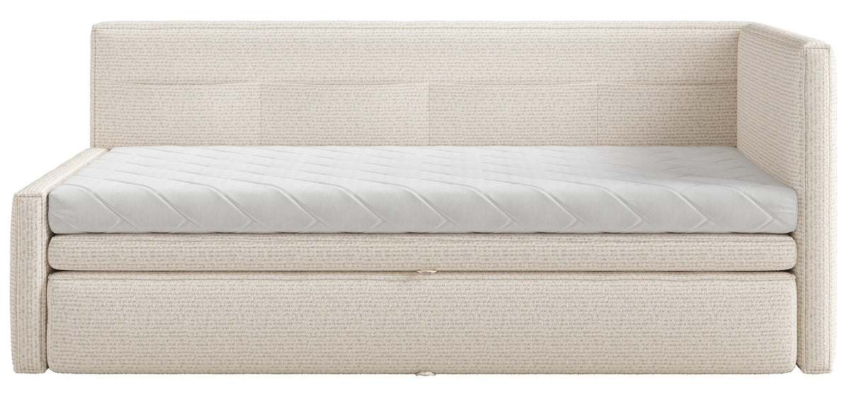Jugendbett 90x200 cm Nesmi rechtsseitig mit Stauraum hellbeige Flechtoptik