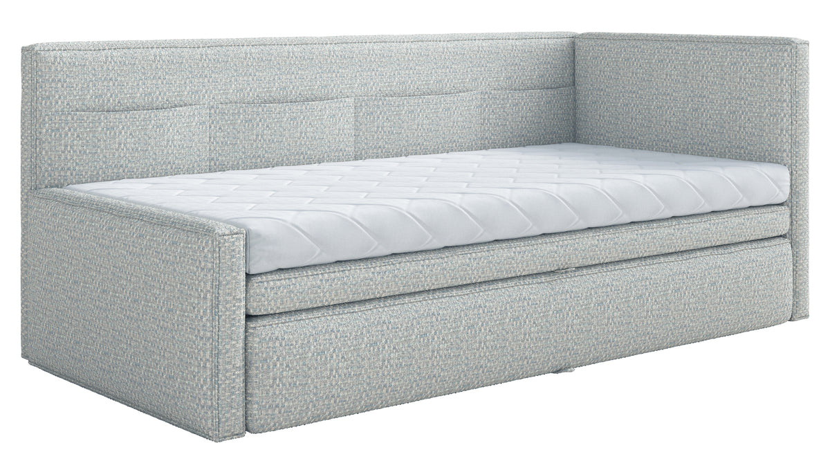 Jugendbett 90x200 cm Nesmi rechtsseitig mit Stauraum hellblau Flechtmuster