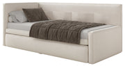 Jugendbett 90x200 cm Nesmi linksseitig mit Stauraum, cremefarben, pflegeleichter Chenille