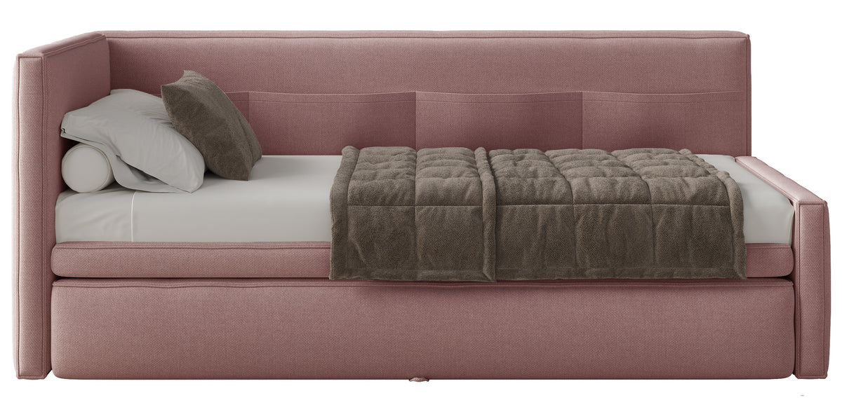Jugendbett 90x200 cm Nesmi linksseitig mit Stauraum, dirty pink Chenille, pflegeleicht