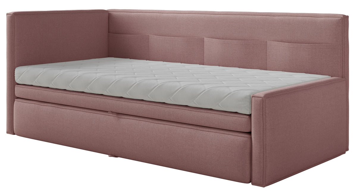 Jugendbett 90x200 cm Nesmi linksseitig mit Stauraum, dirty pink Chenille, pflegeleicht