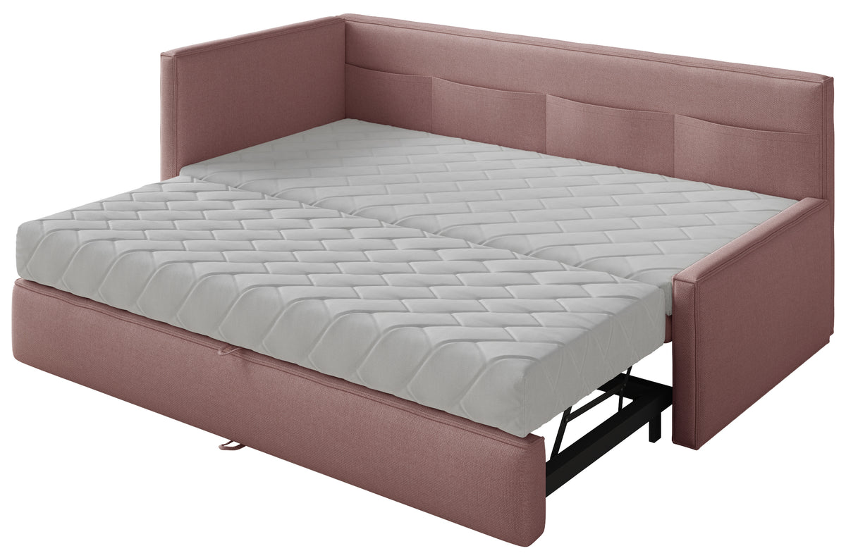Jugendbett 90x200 cm Nesmi, ausziehbar, linksseitig, mit Matratzen, dirty pink Chenille, pflegeleicht