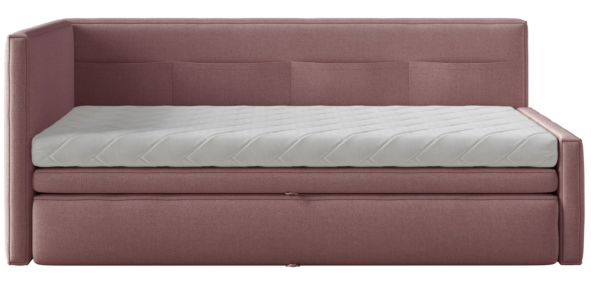 Jugendbett 90x200 cm Nesmi linksseitig mit Stauraum, dirty pink Chenille, pflegeleicht