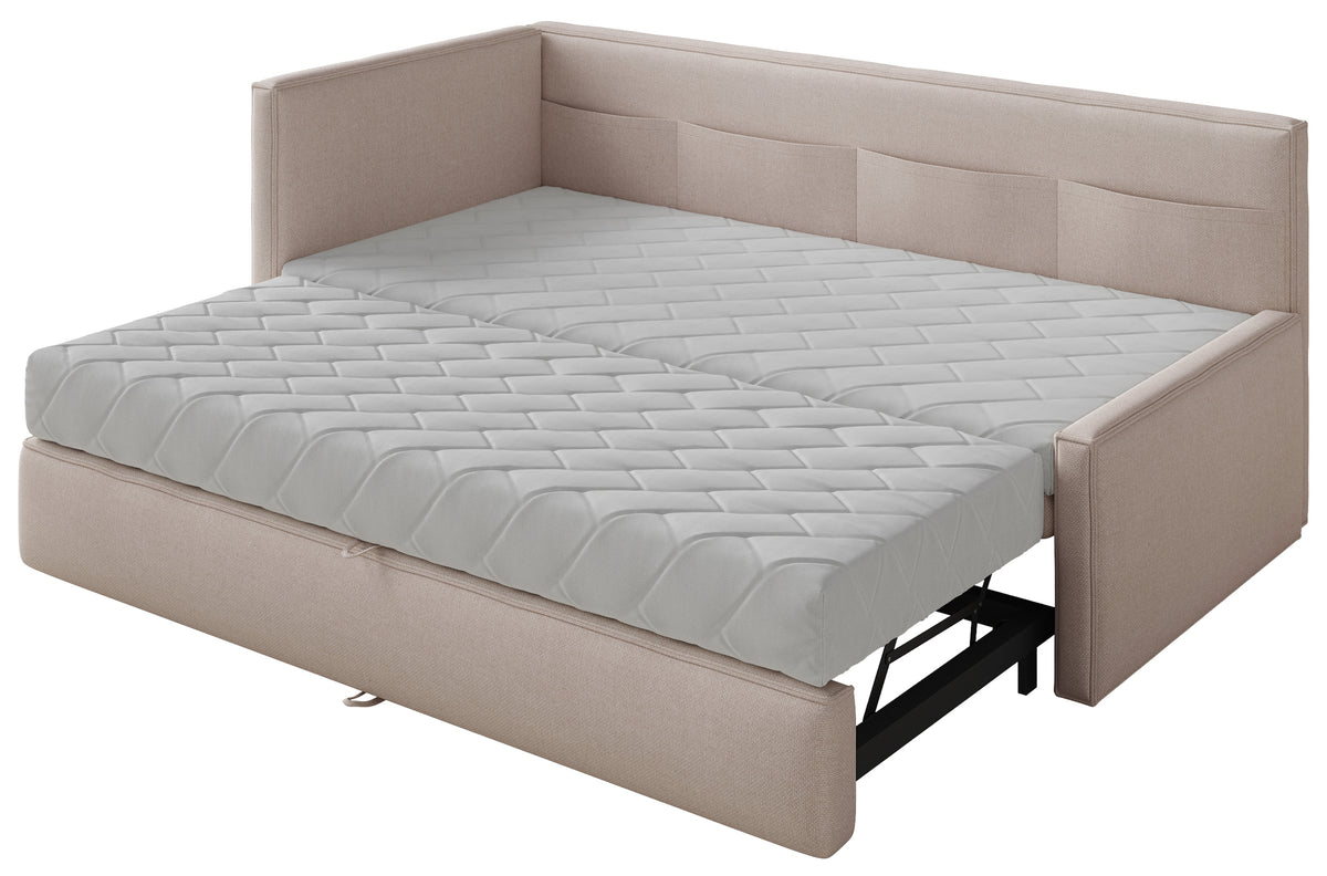 Jugendbett 90x200 cm Nesmi, links ausziehbar, mit Matratzen, beige Chenille, pflegeleicht