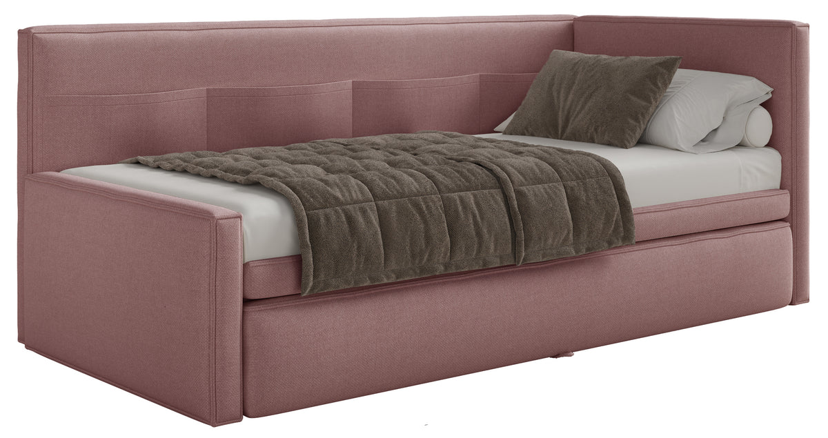 Jugendbett 90x200 cm Nesmi linksseitig mit Stauraum, dirty pink Chenille, pflegeleicht