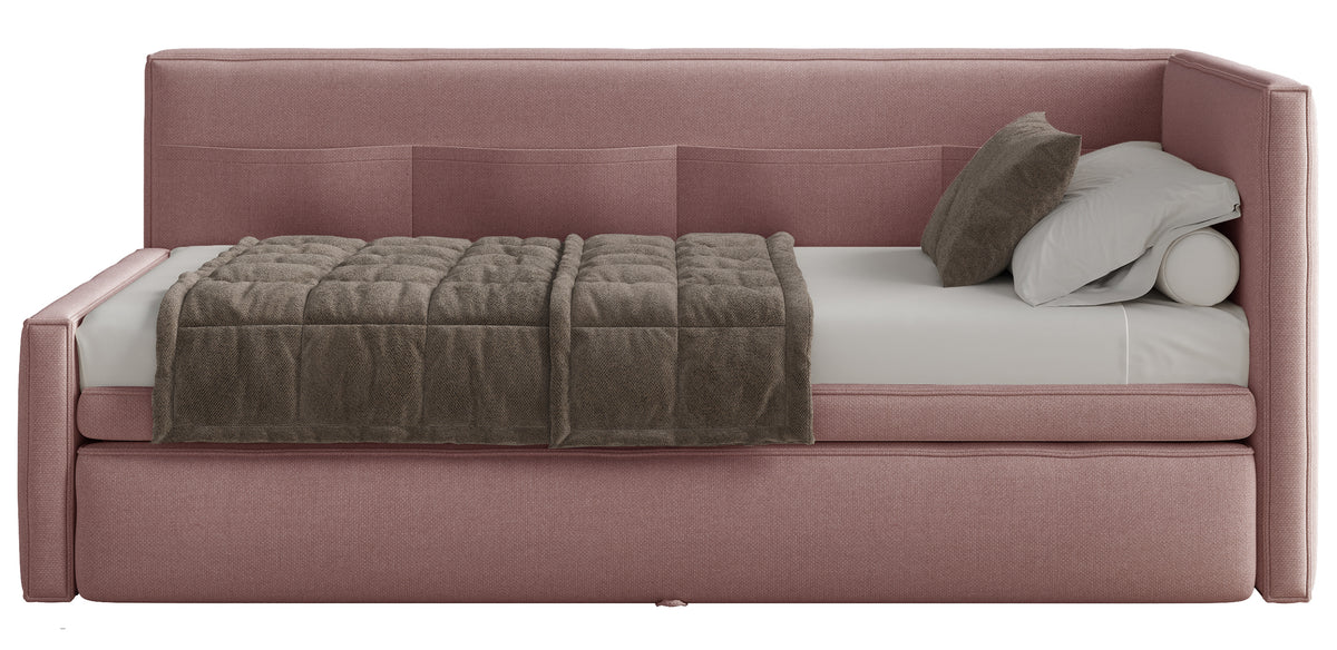 Jugendbett 90x200 cm Nesmi rechtsseitig mit Stauraum, dirty pink Chenille, pflegeleicht