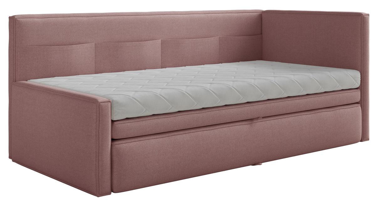 Jugendbett 90x200 cm Nesmi rechtsseitig mit Stauraum, dirty pink Chenille, pflegeleicht