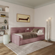 Jugendbett 90x200 cm Nesmi rechtsseitig mit Stauraum, dirty pink Chenille, pflegeleicht