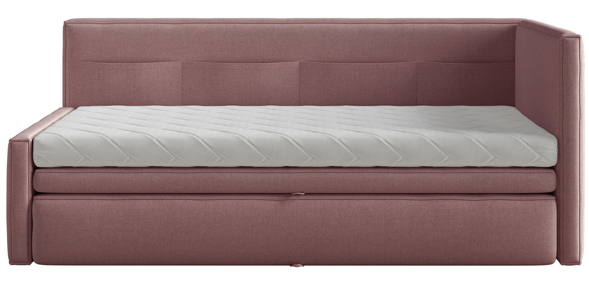 Jugendbett 90x200 cm Nesmi rechtsseitig mit Stauraum, dirty pink Chenille, pflegeleicht