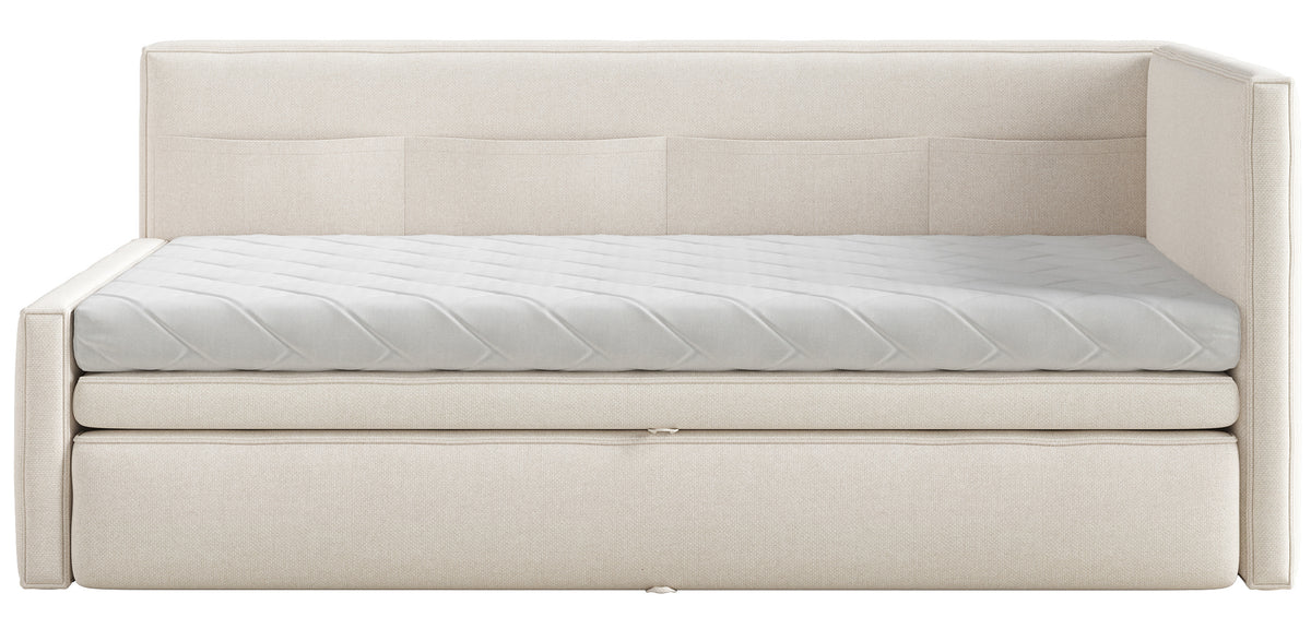 Jugendbett 90x200 cm Nesmi rechtsseitig mit Stauraum, cremefarben, pflegeleichter Chenille