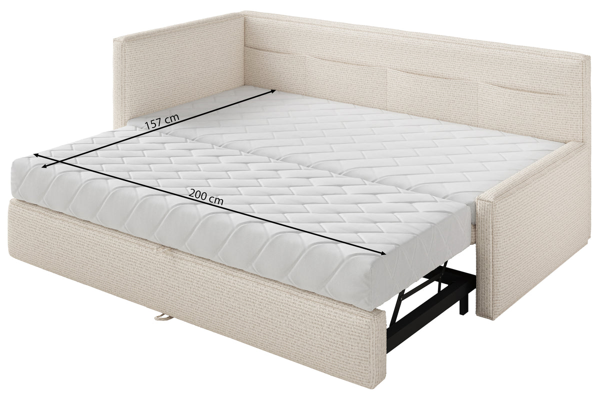 Jugendbett 90x200 cm Nesmi, links ausziehbar, mit Matratzen, hellblaue Flechtung