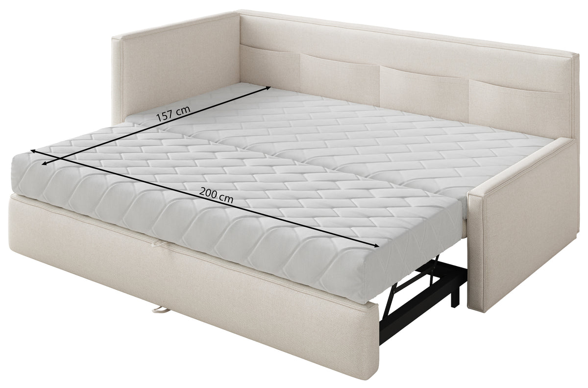 Jugendbett 90x200 cm Nesmi, links ausziehbar, mit hellgrauen, pflegeleichten Chenille-Matratzen