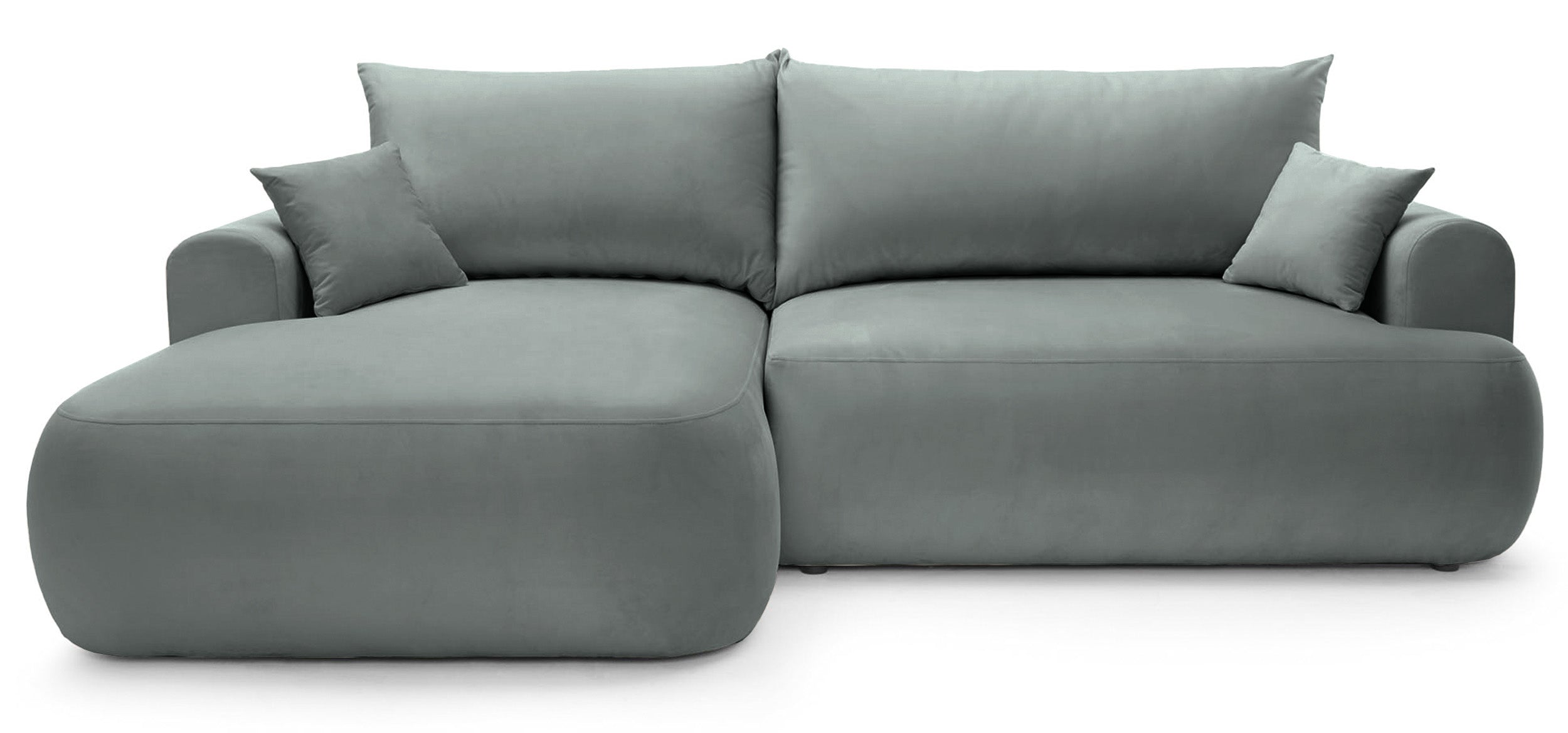 Ecksofa mit Schlafunktion Ovo, L-förmig, linksseitig, mit Stauraum, grau, pflegeleichter Samtstoff