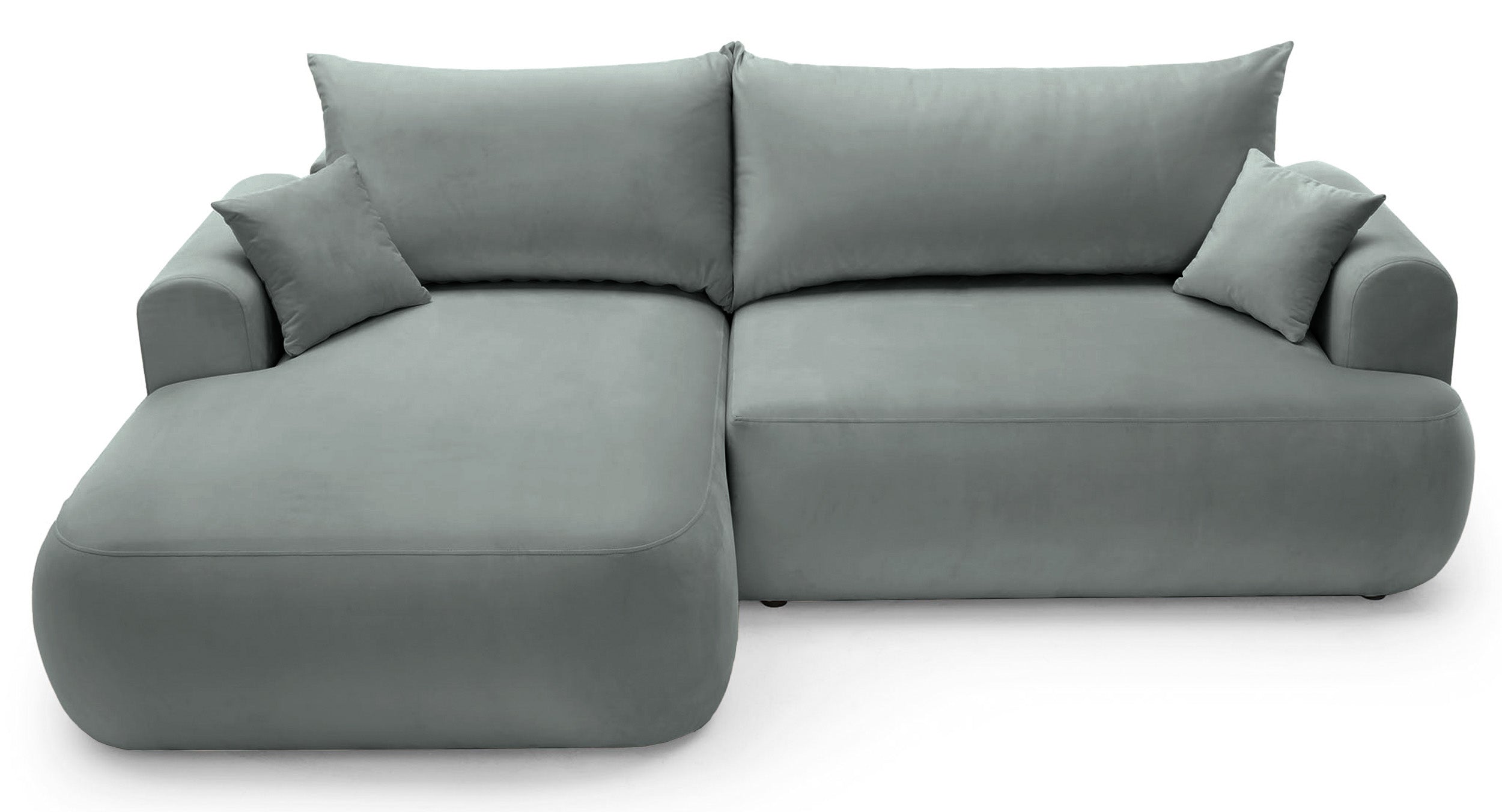 Ecksofa mit Schlafunktion Ovo, L-förmig, linksseitig, mit Stauraum, grau, pflegeleichter Samtstoff