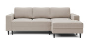 Ecksofa mit Schlaffunktion Nalika, L-förmig, mit Stauraum, beige Velours, wasserabweisend, rechtsseitig